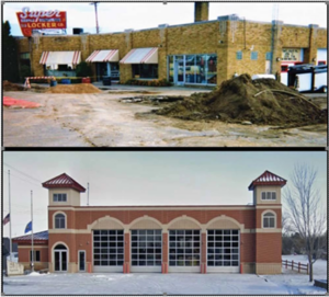 Redevelopment from downtown brownfield into a fire station in the city of Amery